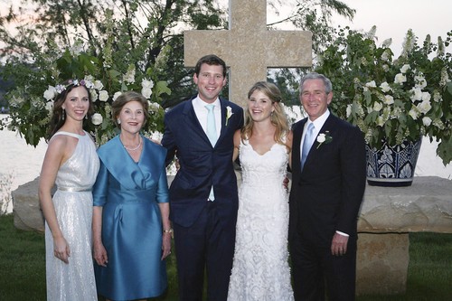 Wedding picture of Henry Hager and Jenna Bush with sister Barbara and 